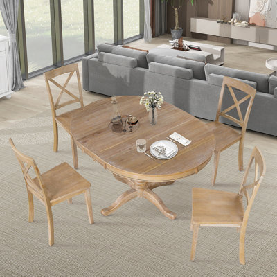 Farmhouse Style Dining Table Set For 4, Round Table With 4 Comfortable Kitchen Room Chairs, Ideal For Family Gatherings And Space - Saving