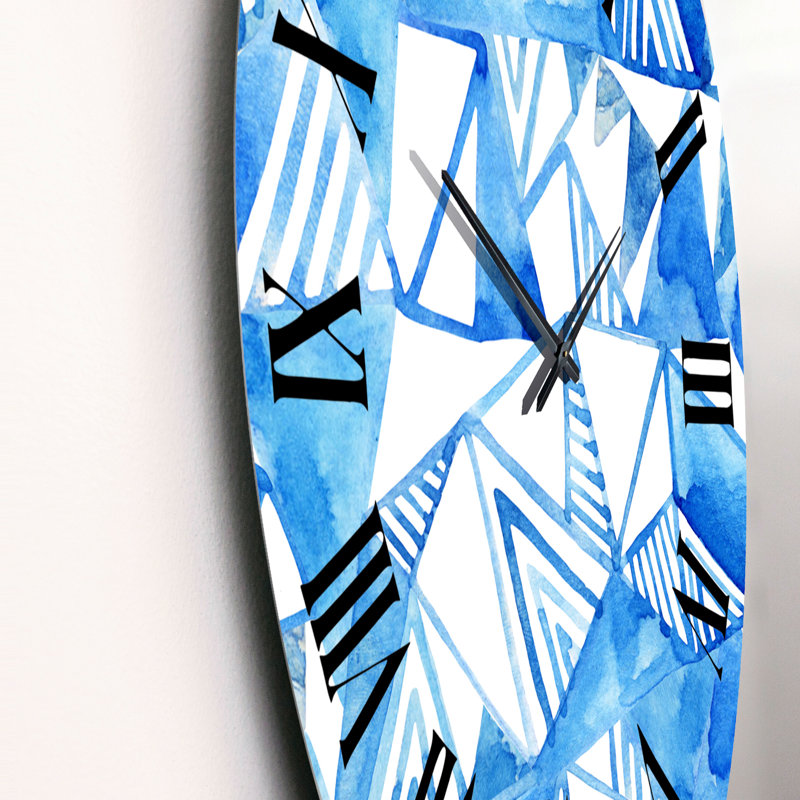 Triangular Light Blue Geometrics on White Ii - Patterned Wall Clock, Medium