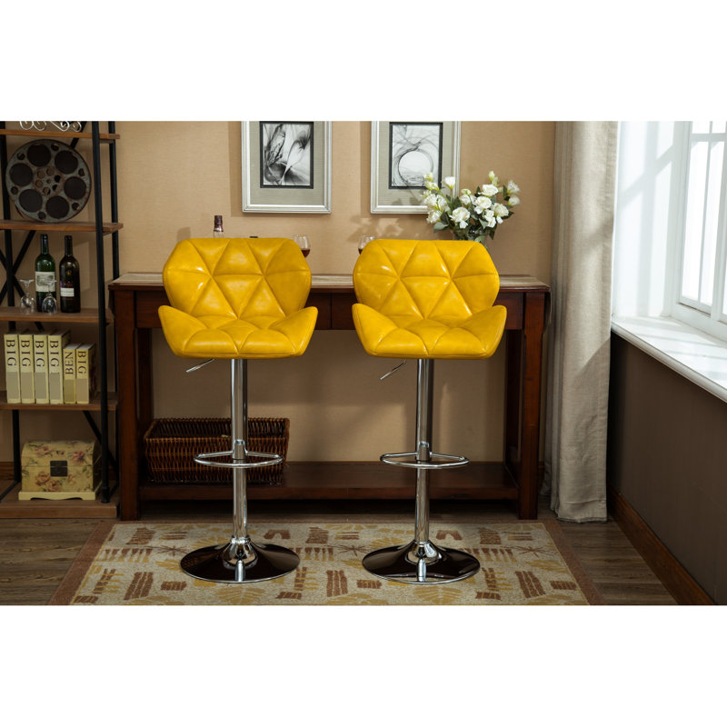 2 tabourets de bar hydrauliques jaunes contemporains - siège en cuir d'unité centrale à hauteur réglable avec repose-pieds de soutien de 2 po