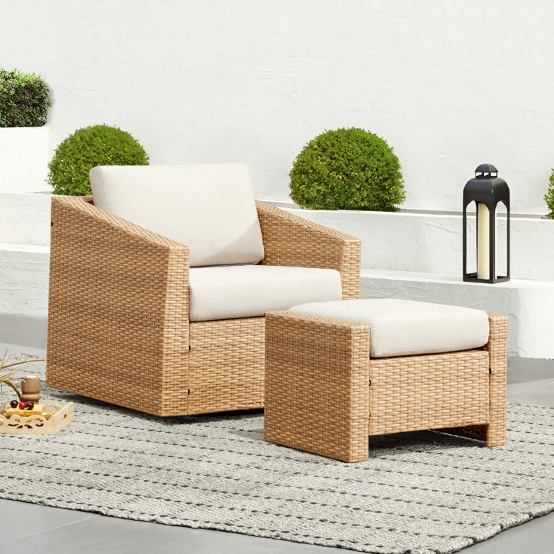 Chaise de patio pivotante simple avec repose-pieds Tiaka, Beige, Brun clair, Yes