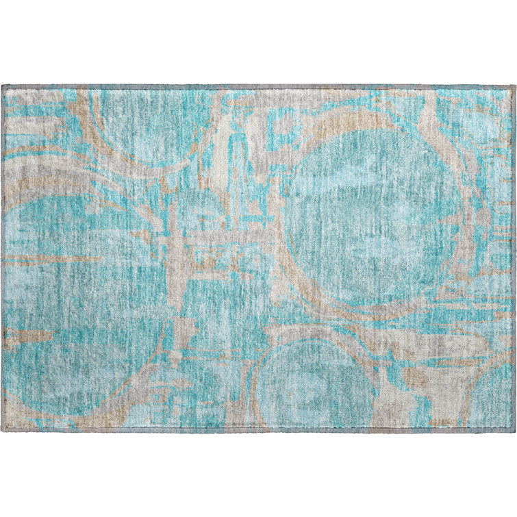 Premium Machine Washable Prisco Teal Rug