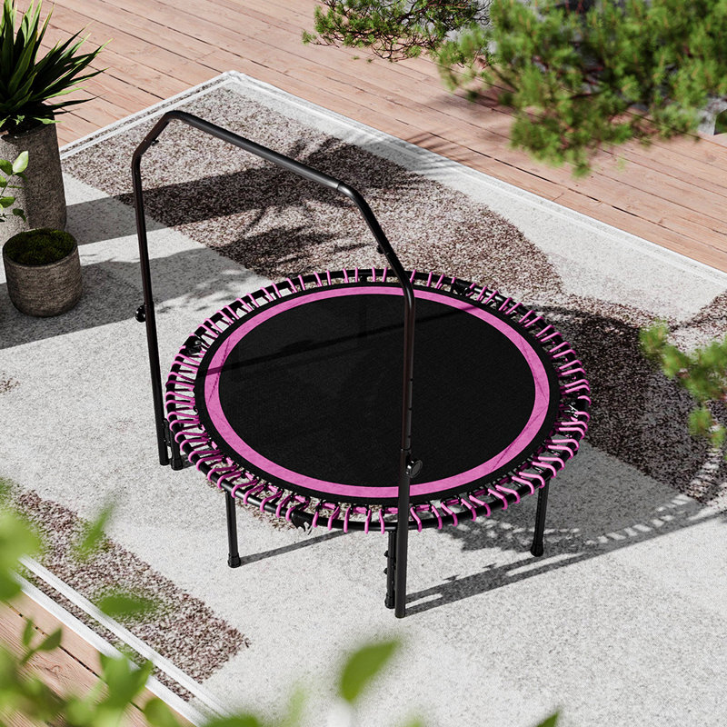 Freeport Park 122cm Round Backyard Trampoline with Handlebar, Black/Pink