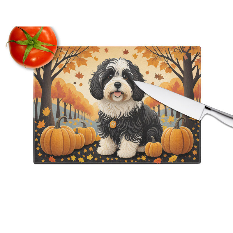 Havanese Fall Glass Cutting Board Large
