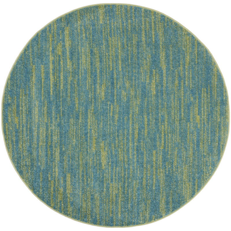 Nourison Essentials Blue/Green Indoor/Outdoor Area Rug, Round 4'