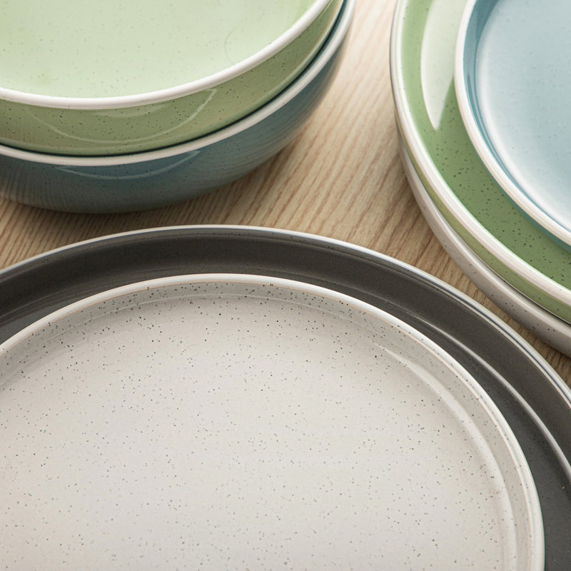 Service de table 16 pièces en grès, service pour 4 16 pièces, Nuage / océan / gris / menthe
