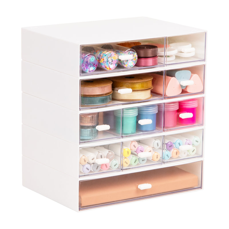  Organisateur de métier empilable avec tiroirs, tour de rangement modulaire, emboîtement pour fournitures d'art, fournitures de bureau, couture, perles, plastique, lot de 5, blanc
