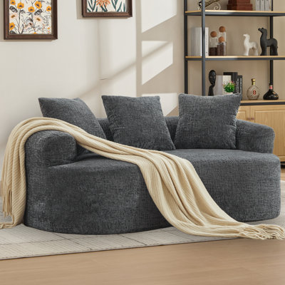 Indoor Lounge Chaise, Chenille Curved Loveseat, Boneless Small Sofa Couch for Living Room, Bedroom, Apartment