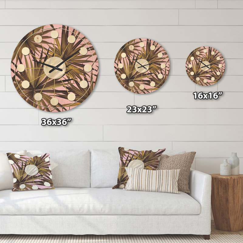 Horloge murale en bois feuilles tropicales, Grand