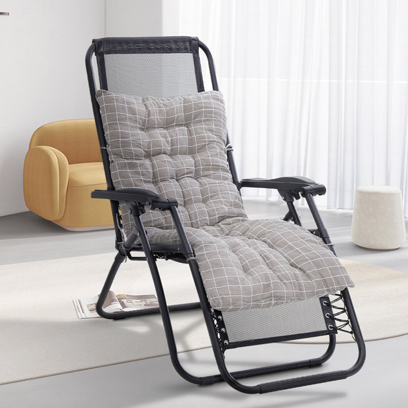 Gray Plaid Beach Lounger Cushion, 125cm W x 48cm D