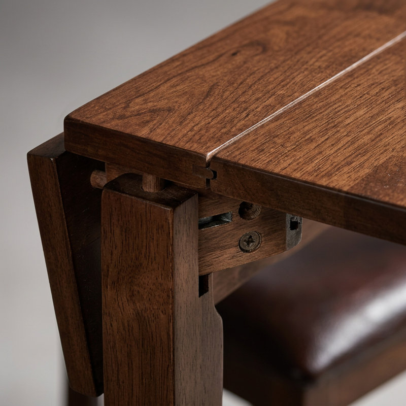 Ensemble de table de cuisine rectangulaire en bois franc d'acajou 3 pièces avec table Dropleaf et chaises rembourrées en similicuir