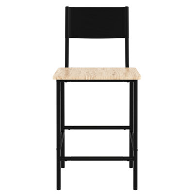 Tabouret à hauteur de comptoir noir, sièges confortables, structure en métal, idéal pour les petits espaces de salle à manger thermolaqués