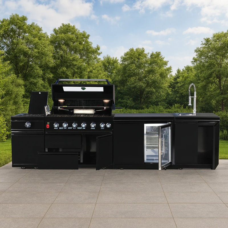 Îlots de cuisine d'extérieur 46 pouces à quatre brûleurs en acier inoxydable pour barbecue au propane noir 46 po
