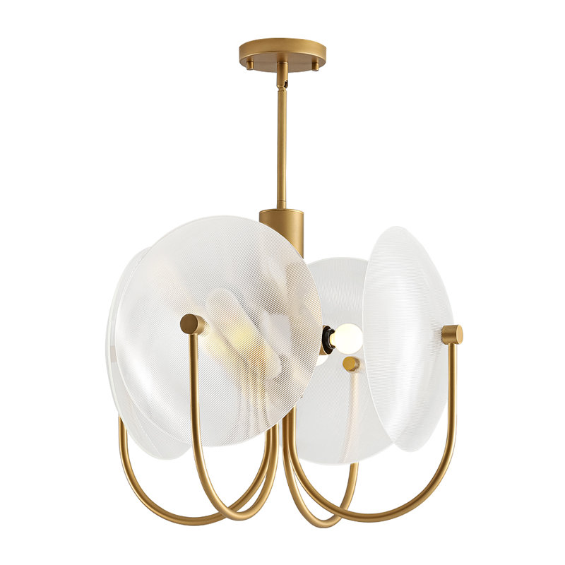 4 - Light Creative Deco Opal Glass Semi Spherical Chandelier, Brass