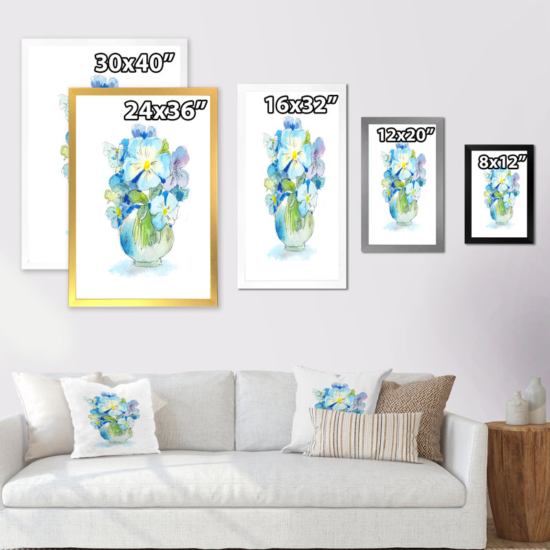 Bouquet de fleurs sauvages bleues - sur, Cadre noir, H 20 po x l 12 po x P 1 po