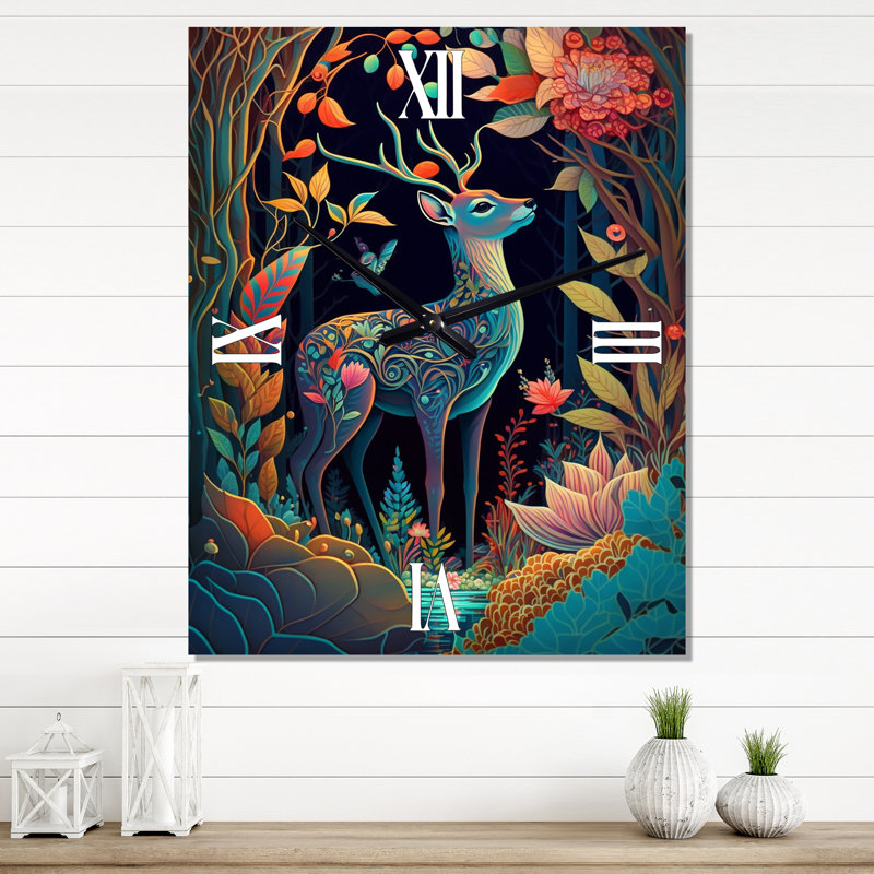 Majestic Buck In The Woods III - Horloges murales paysage animalier, Grand