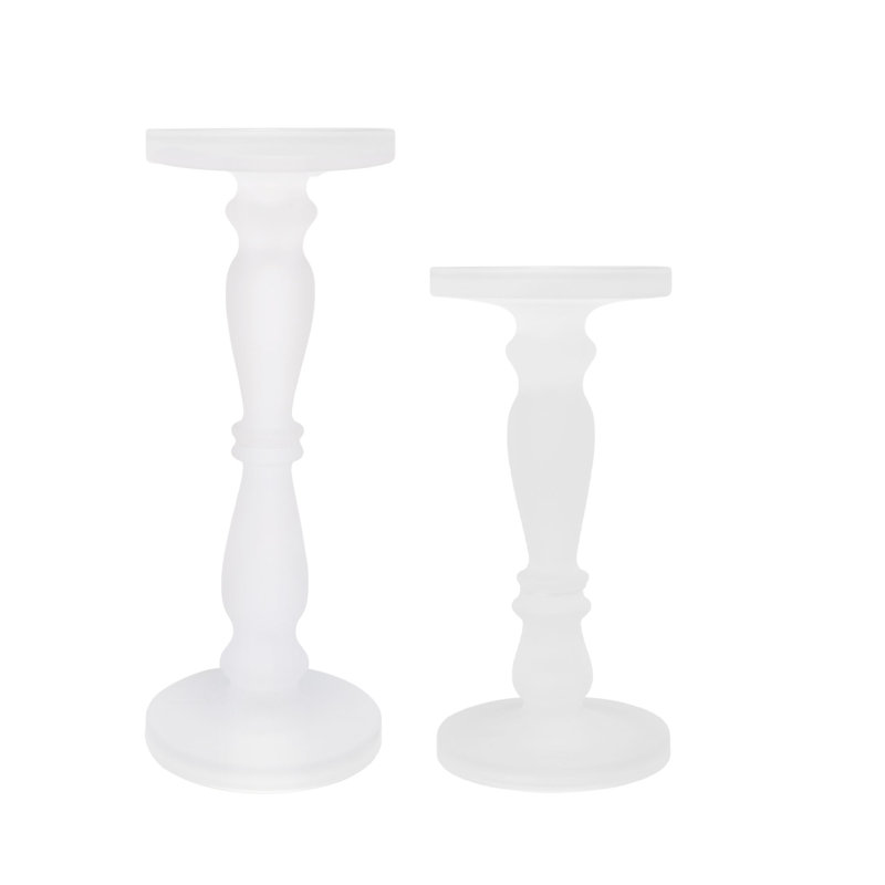 14'' H Glass Tabletop Candlestick, White