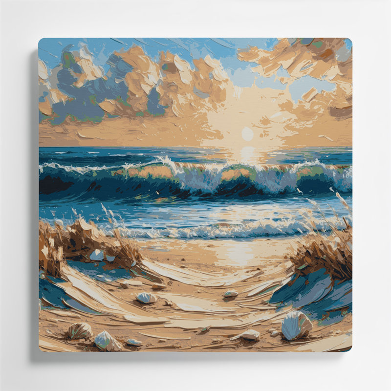 Coastal Sunny Beach, art mural en métal brun, H 32 po x l 32 po
