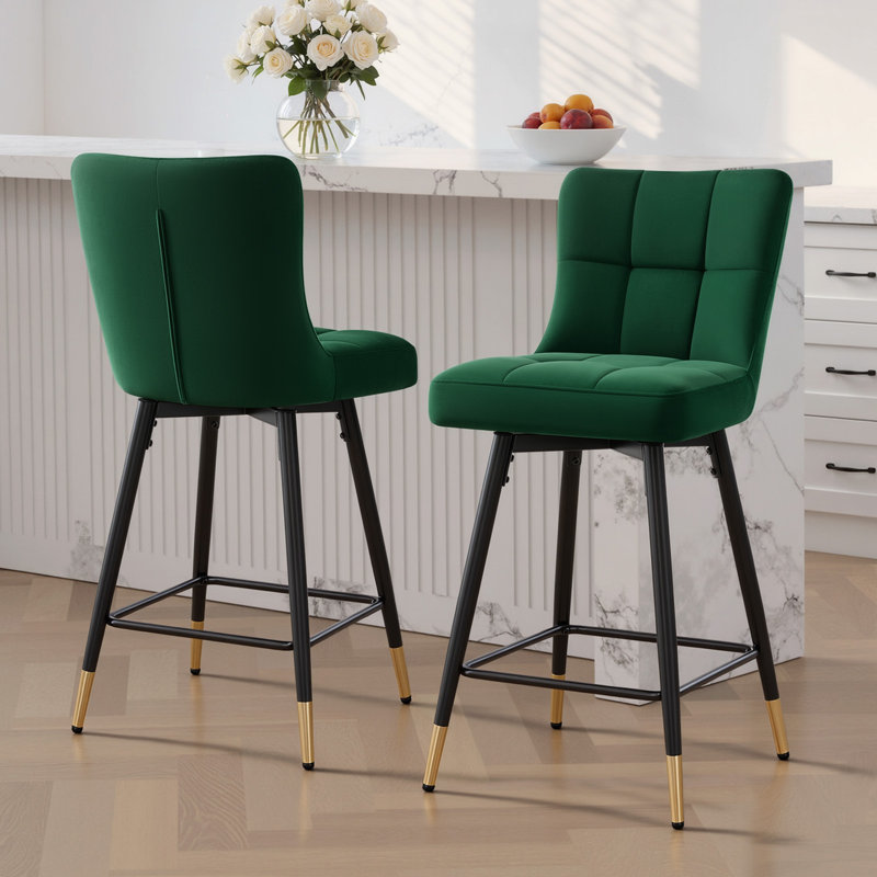 Tabouret de bar pivotant 26 po, Velours vert