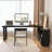 Black L-Shaped Solid Wood Executive Desk-393799455-393799450