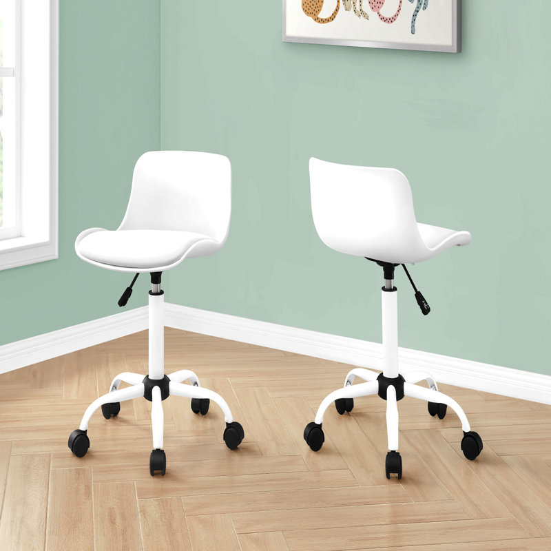 Fauteuil de bureau juvénile en métal blanc aspect cuir blanc, hauteur réglable, pivotant, ergonomique, bureau d'ordinateur, contemporain moderne