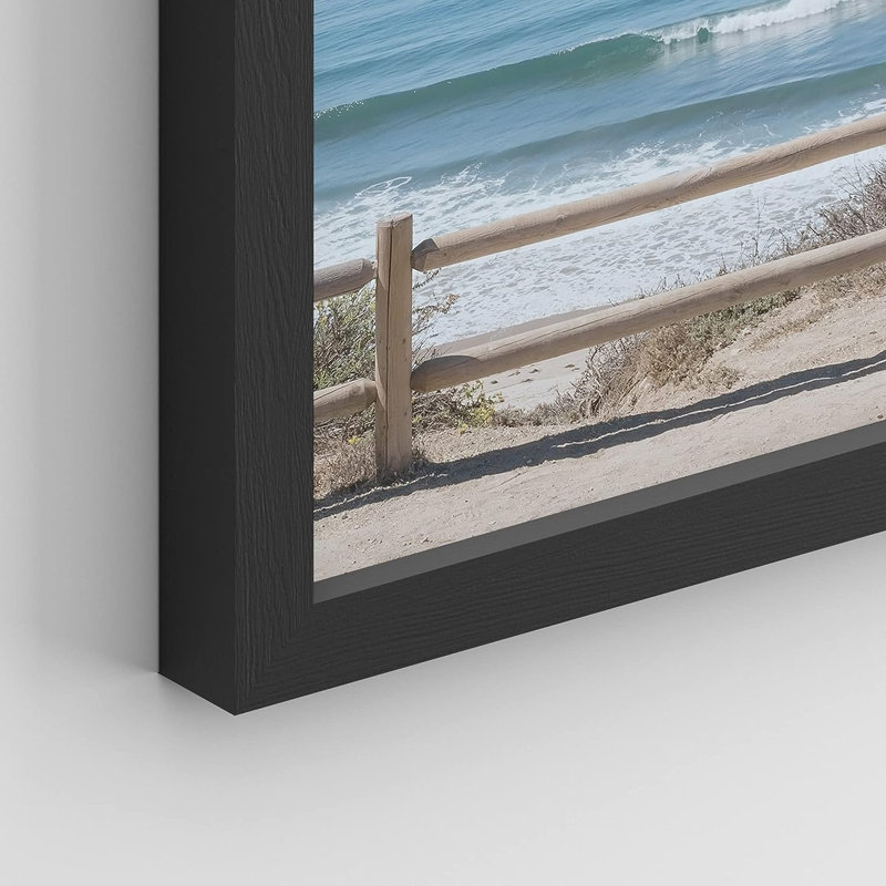 " Aerial View Blue Ocean Wave Beach Shore " 4 - Pieces, 14" H x 11" W x 1" D, Black Framed