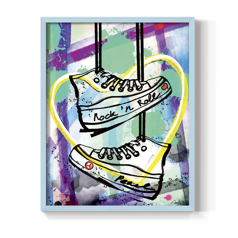 Impression encadrée Pop Glam Topper Sneaker - bois massif, Bleu, H 11 po x l 9 po