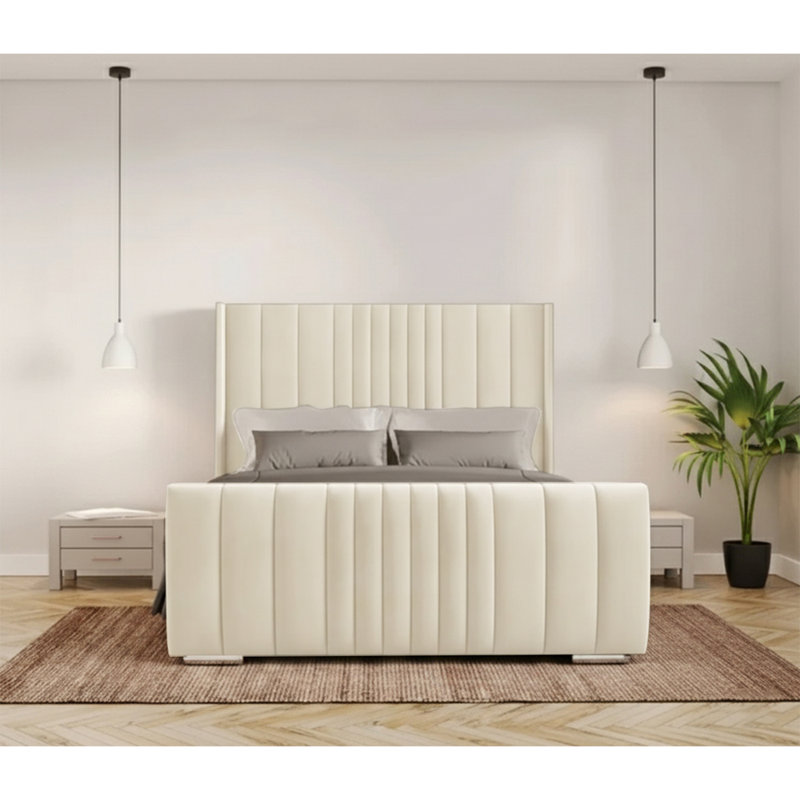 Schwamm Upholstered Bed Frame, Cream, Kingsize (5')