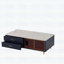 Table basse moderne bleu marine avec éclairage multicolore et beaucoup de rangement, parfaite pour les salons élégants