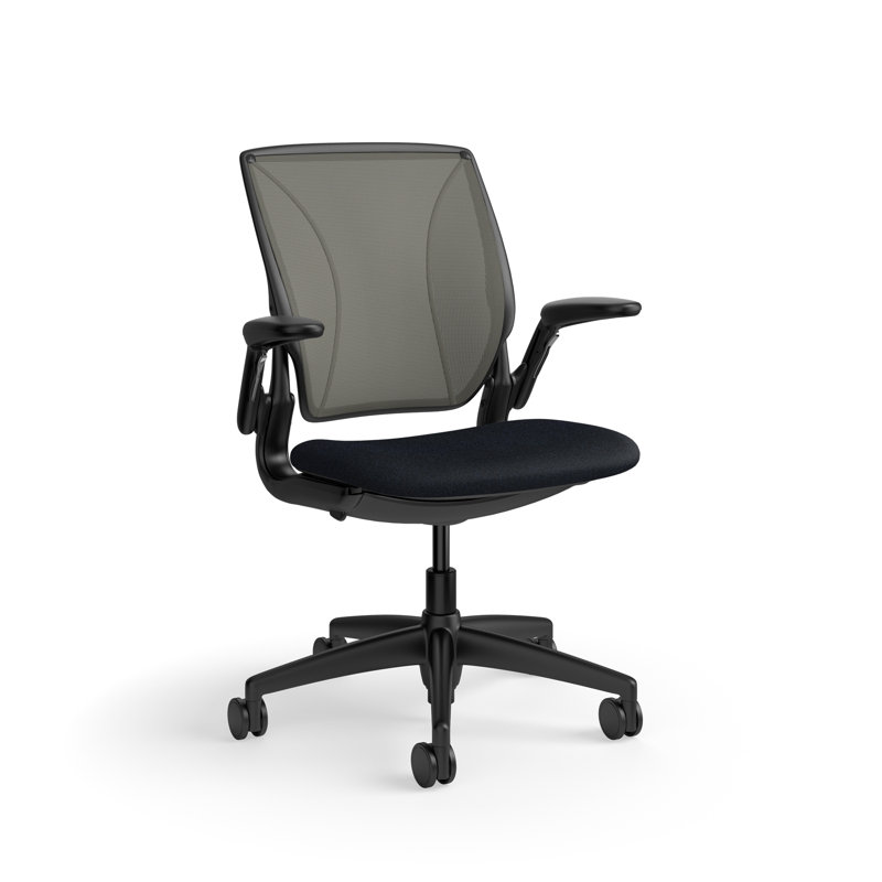 World LM, Ergonomic Task Chair with Poppy Seed Backrest, and  Autumn Upholstered Seat, Blue Fabric, Black, Gray Mesh