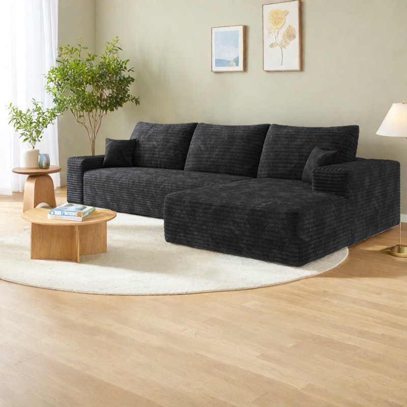 Canapés modulaires à compression, canapé en L moderne en velours côtelé de 107 pouces pour la maison