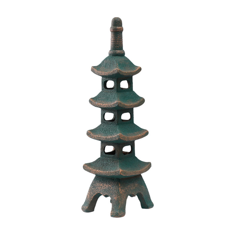 Statue de jardin pagode solaire à couches multiples en résine imperméable 25,4 po h - décoration de jardin pour patio (bronze)