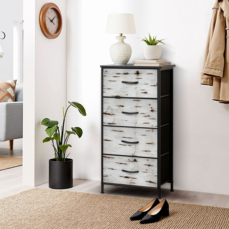 4 Drawer Dresser for Bedroom, Narrow Chest of Drawers, Wooden Top and Study Iron Frame 18"x37.5"-(WxH)