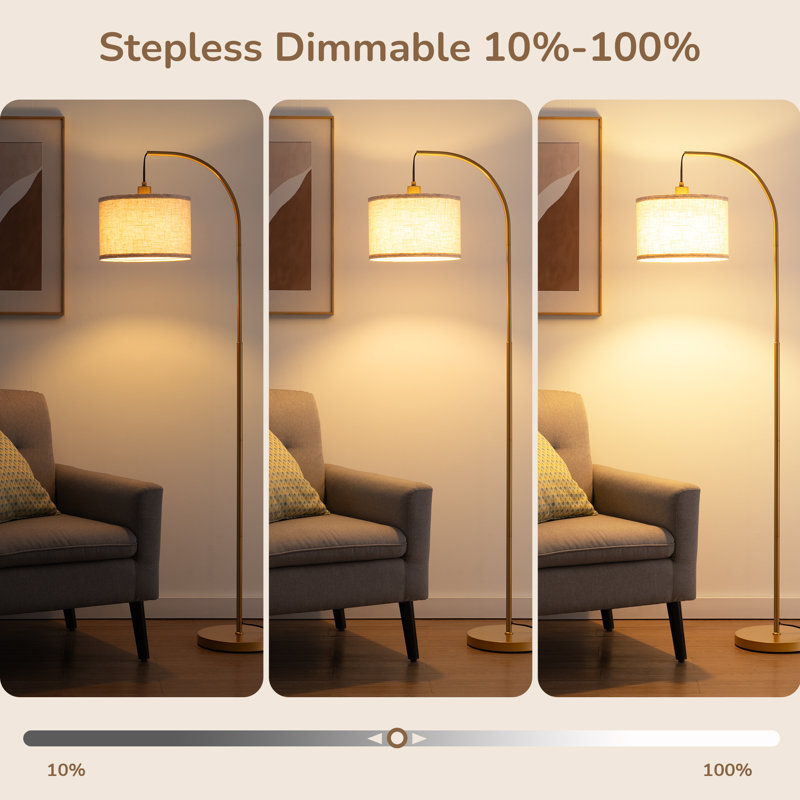 64" Arched Floor Lamp With Rgb Bulb And Remote Control, Gold