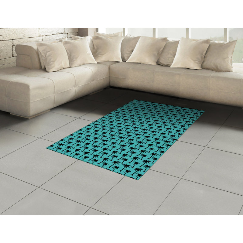 Tapis décoratif à fibres longues haute densité en polyester et coton à motif de palmiers, Rectangle— 4 pi x 5 pi 8 po