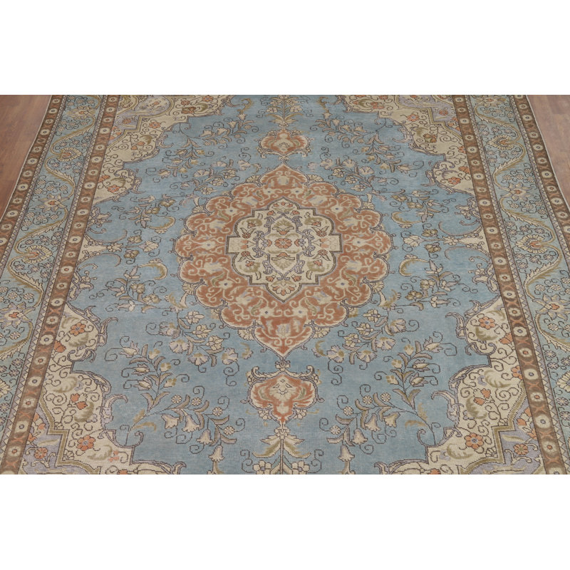 Light Blue Wool  Traditional Area Rug 10x13