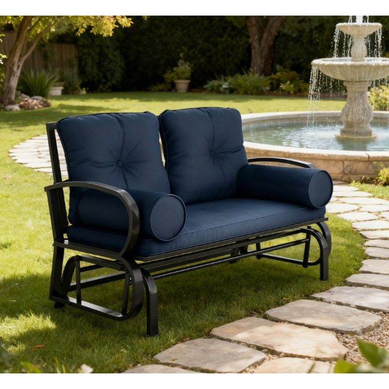Banc de patio double, fauteuil berçant et oscillant, causeuse pour 2 personnes avec structure en acier, coussins, accoudoirs coussinés