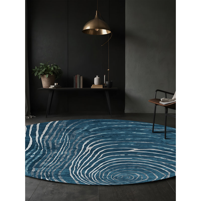 Machine Washable Gray Area Rug, Round 5'