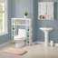 Étagère ouverte au-dessus des toilettes Lund Coventry avec tablettes latérales gauche et droite, armoire murale avec deux portes et tablette ouverte