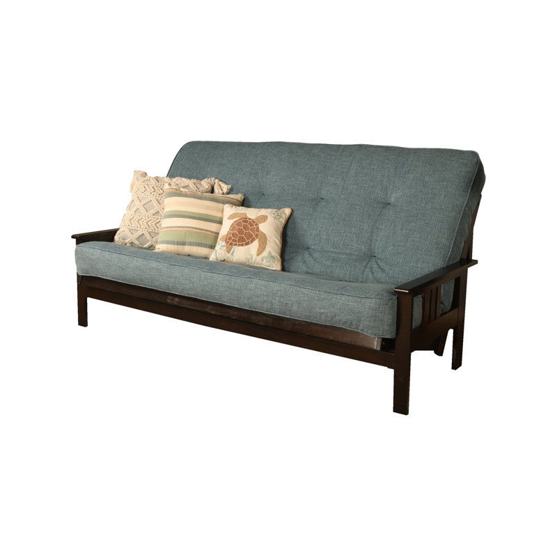 Johnte Queen 86" Futon Frame and Mattress, Espresso, Linen Aqua, Premium Pocket Coil