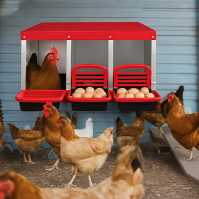 3-Compartment Metal Roll-Away Chicken Nesting Box with Lid Cover for Easy Egg Collection and Egg Protection in Chicken Coops