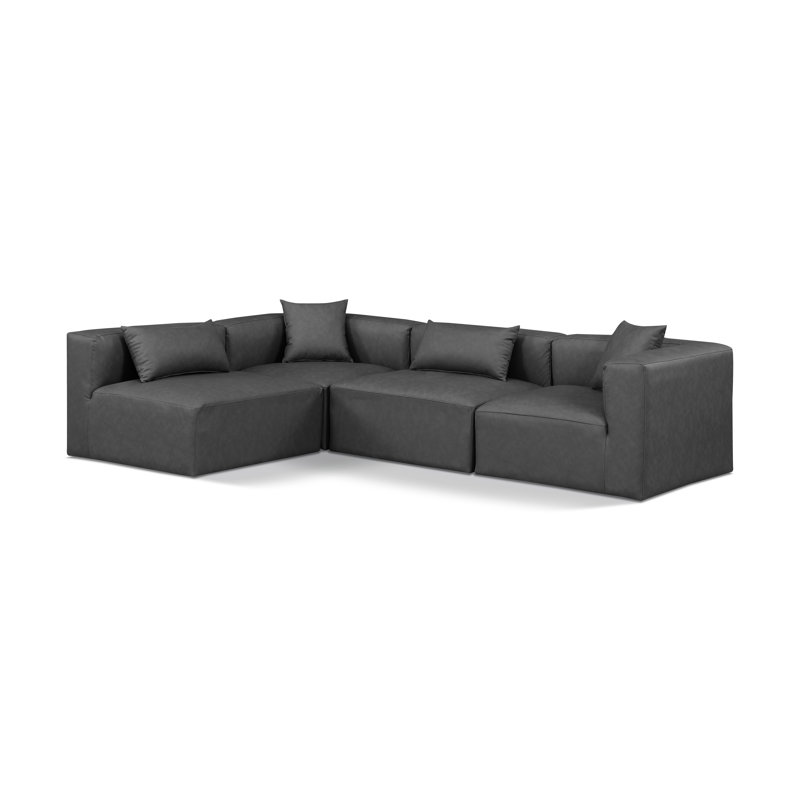 Houswerth Upholstered L-Shaped Sectional Reversible, Charcoal Vegan Leather