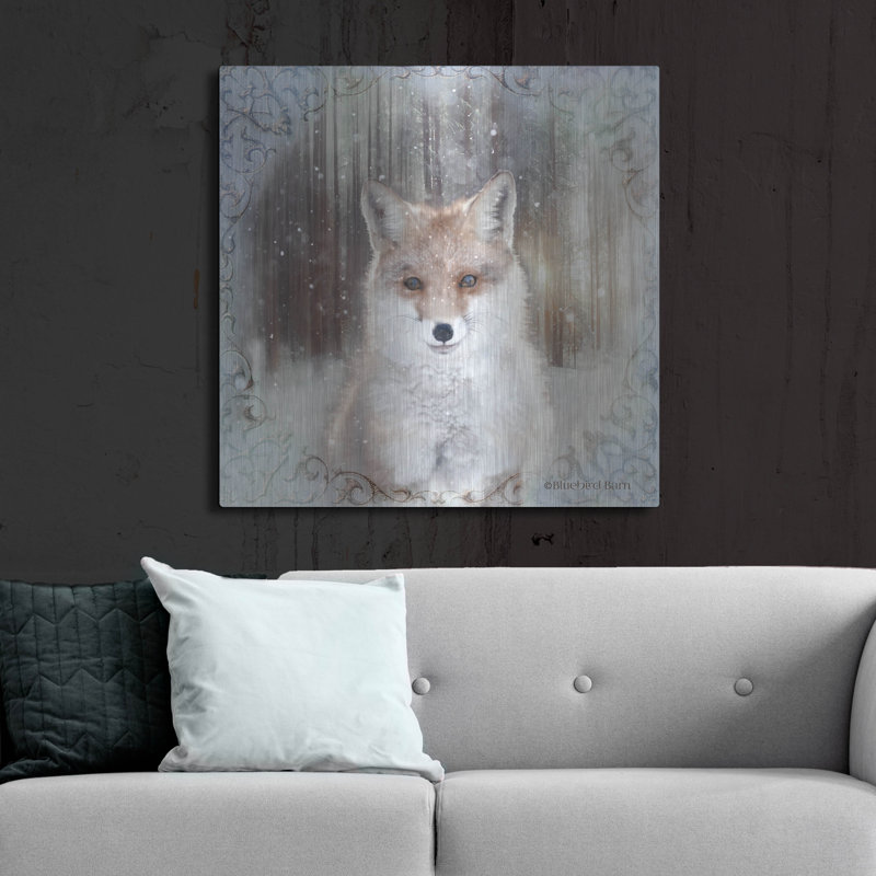 Art mural en métal Millwood Pines «Enchanted Winter Fox» par Bluebird Barn, H 36 po x l 36 po