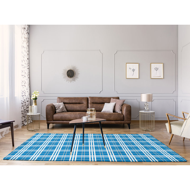 Tapis à carreaux bleu, Rectangle 9 pi x 12 pi