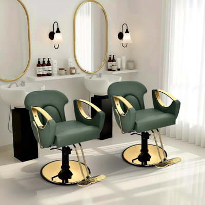 Salon Barber Chair for Hair Stylist, Reclining Salon Hair Chair with Hydraulic Pump, Multi-Function Styling Chair for Home Barbershop Spa, Dark Green