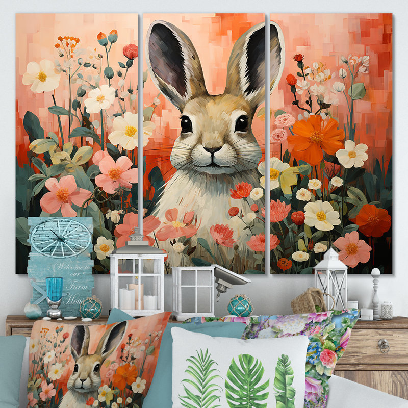 Art de mur de lapin rose, H 28 po x l 36 po, Toile tendue