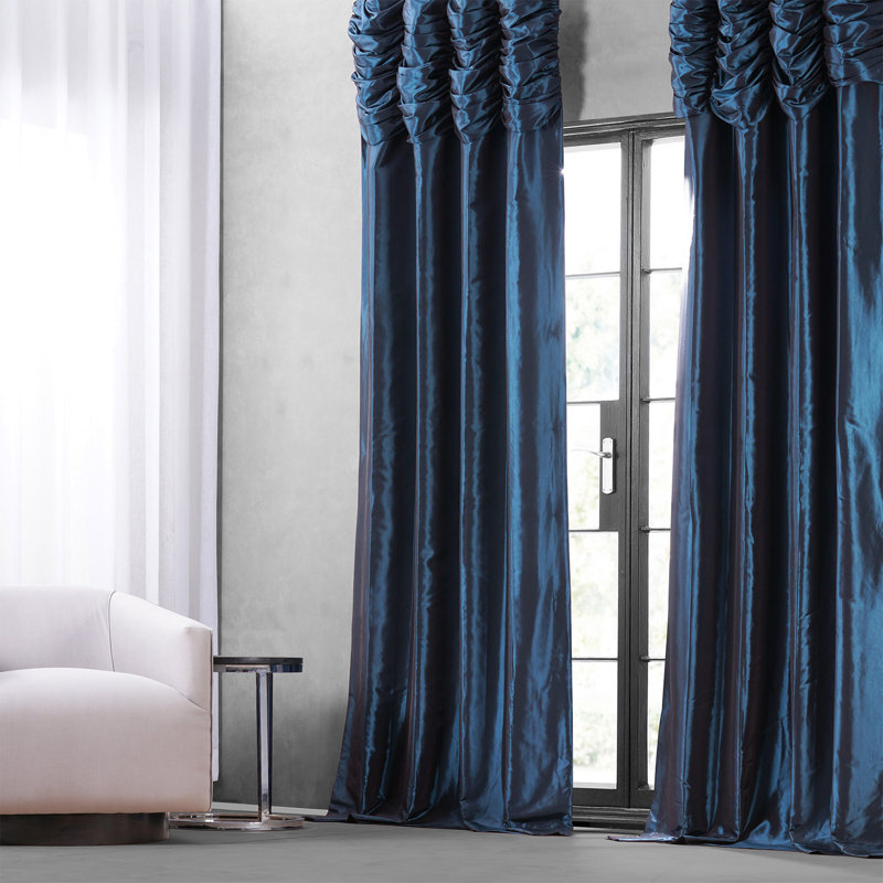 Rideau obscurcissant en imitation de taffetas de soie uni ruché Ryker pour la chambre à coucher et le salon, panneau simple pour fenêtre