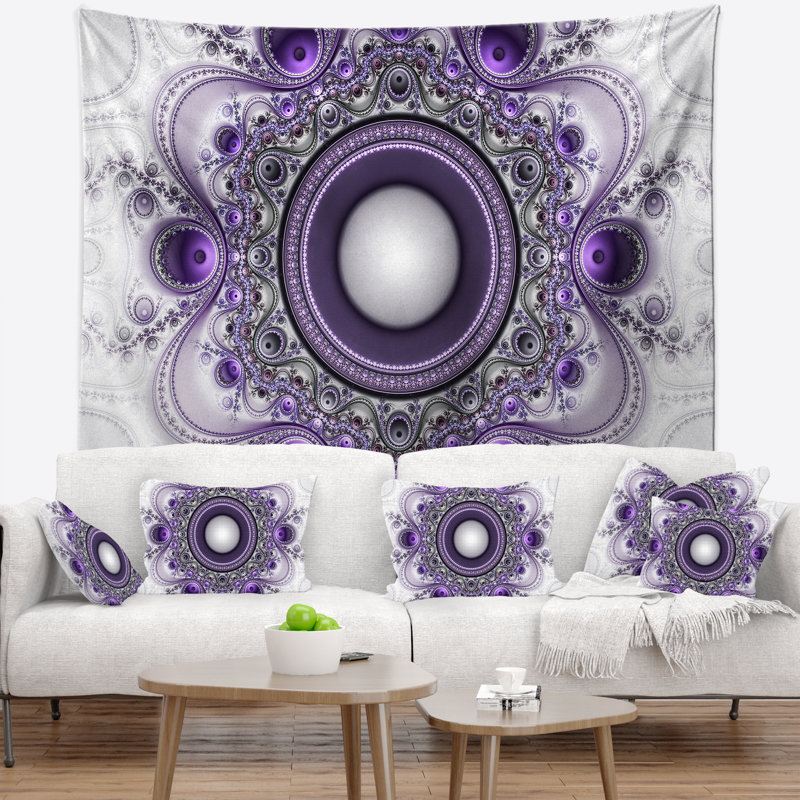 Motif fractal mauve abstrait avec cercles tapisserie, H 32 po x l 39 po