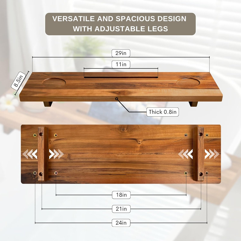 29" Adjustable Teak Wood Bath Cadd
