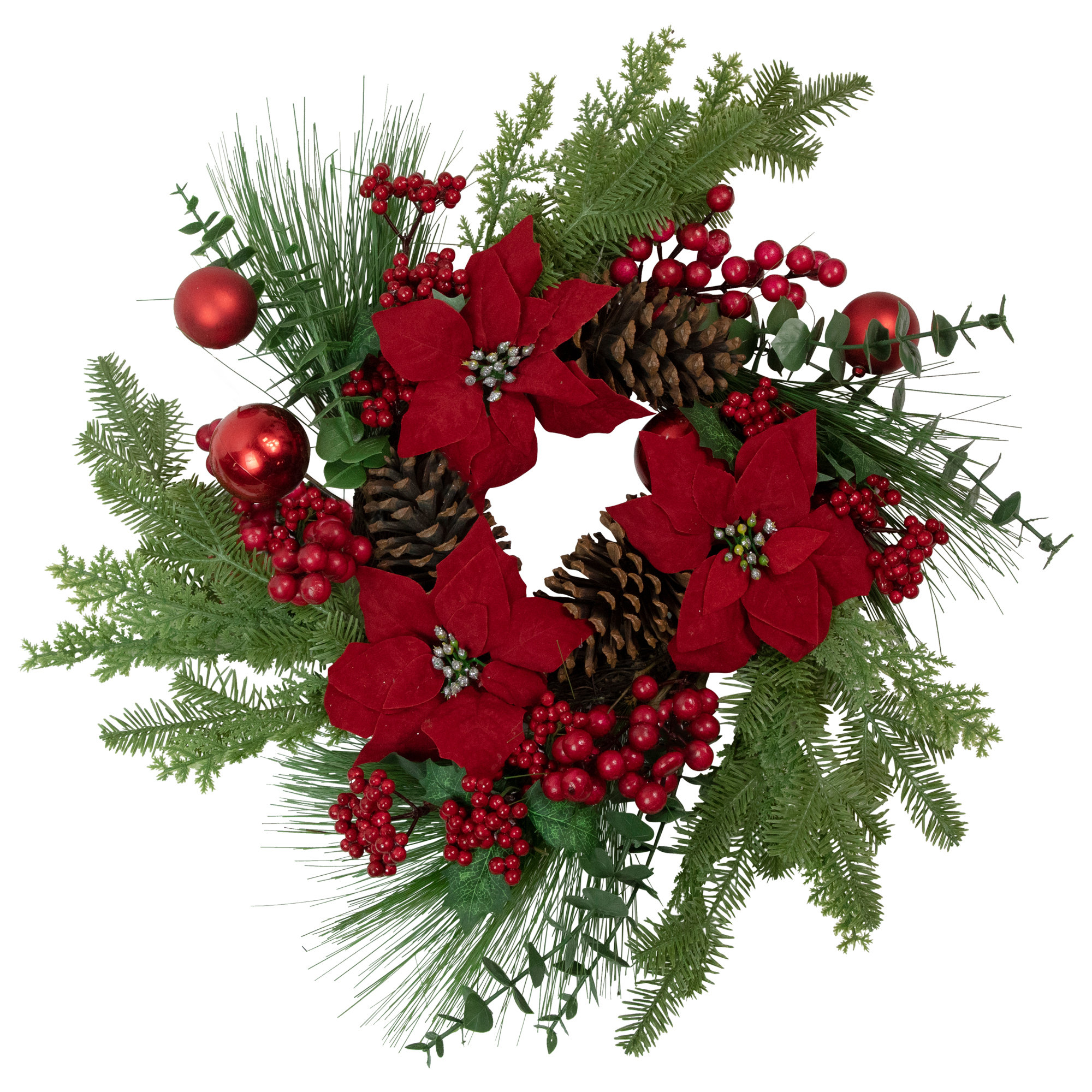 Northlight Seasonal Artificial Red Berry and Poinsettia Christmas ...