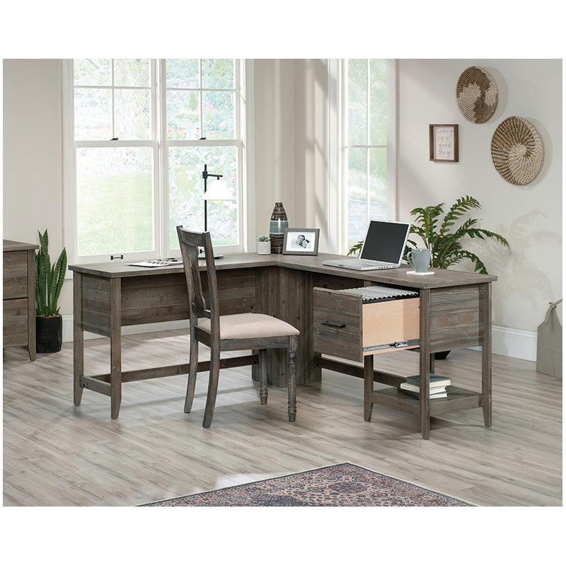 Bureau en L avec rangement en pin Pebble
